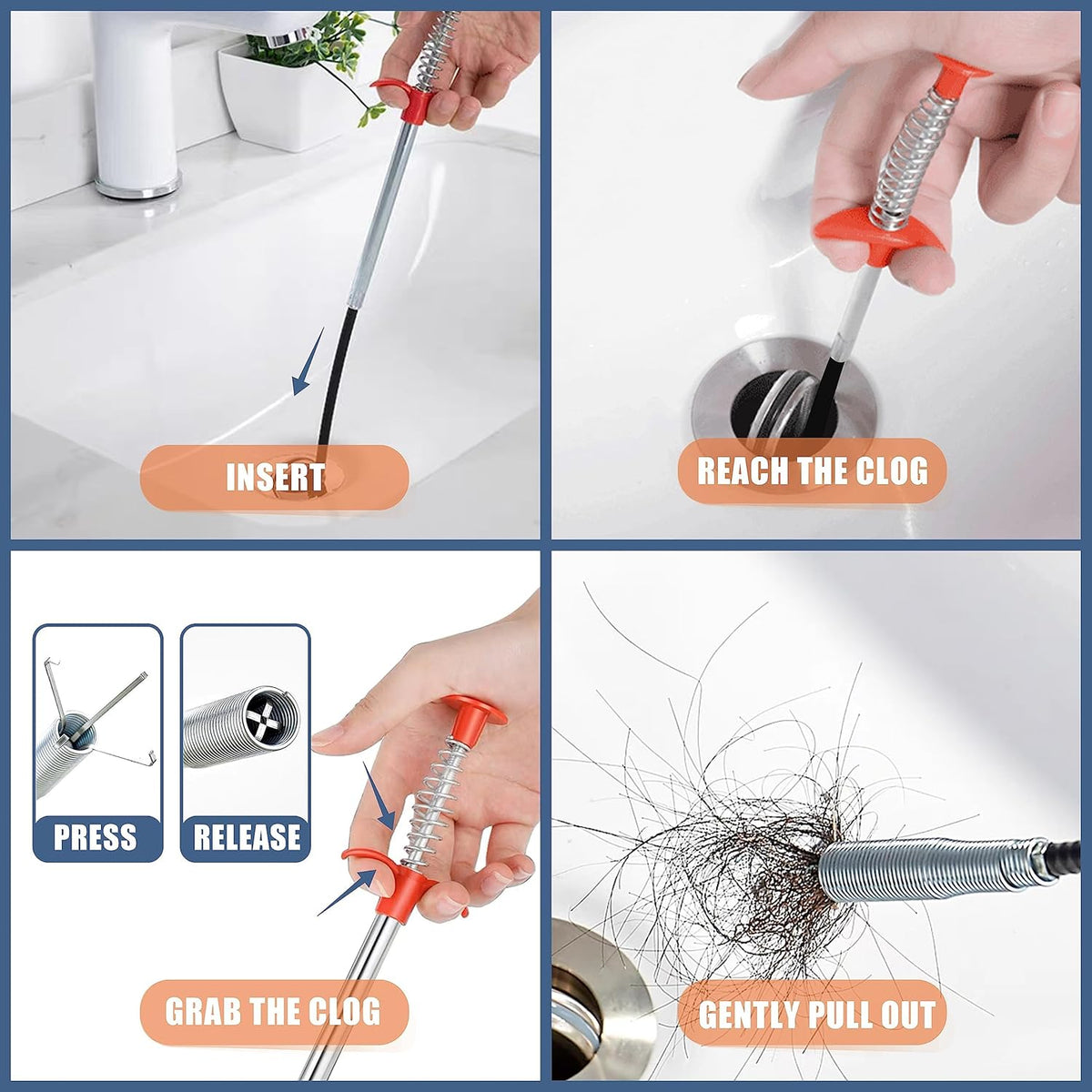 35.5inch Drain Clog Remover(1pcs), 25inch Drain Snake Hair Remover(6pcs) ＆