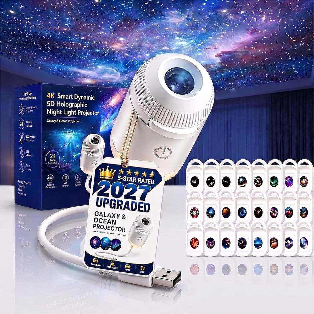2027 Upgraded Hd Smart Dynamic 5d Holographic Night Light Projector - Plug