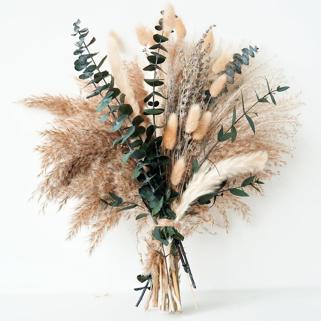 Green Pampas Grass Boho Bouquet – Exquisite Lavender and Eucalyptus Dried Flower