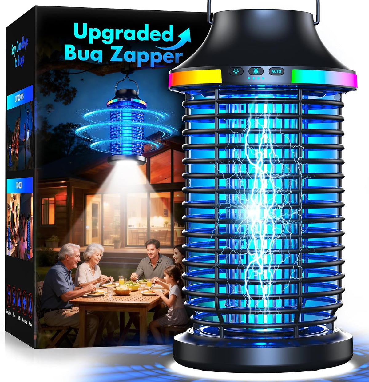 Rechargeable Bug Zapper Outdoor, 4200V Powerful Electric Mosquito Zapper