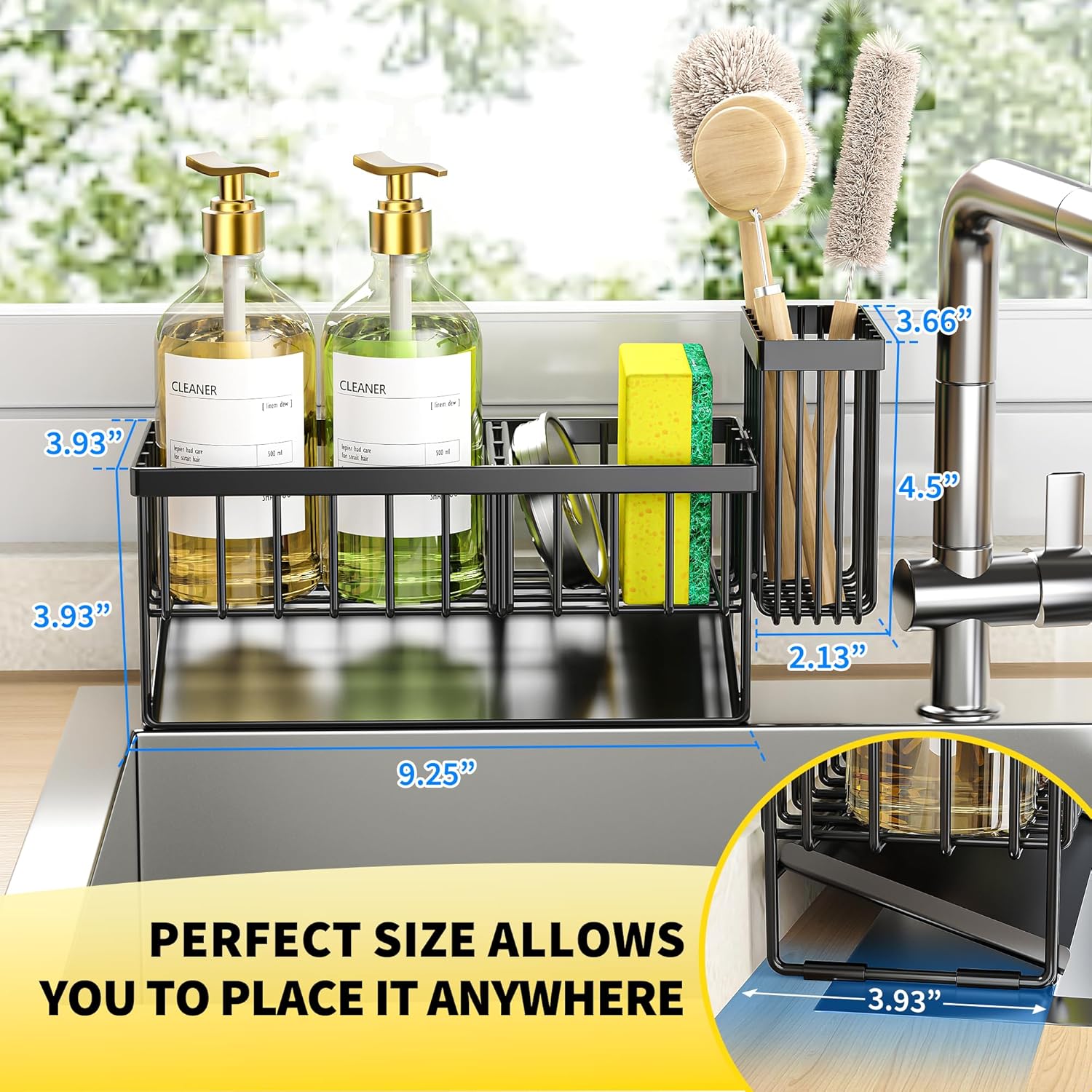 Cisily Sink Caddy Sponge Holder for Kitchen with Brush Holder and Stainless