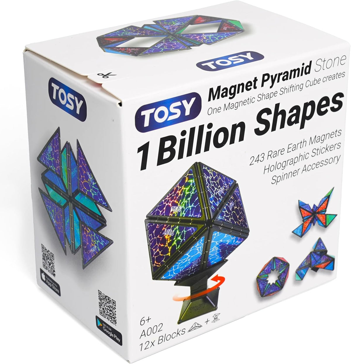 TOSY Magnet Pyramid Stone - 1 Billion Shapes, 12-Piece Transformable Cube
