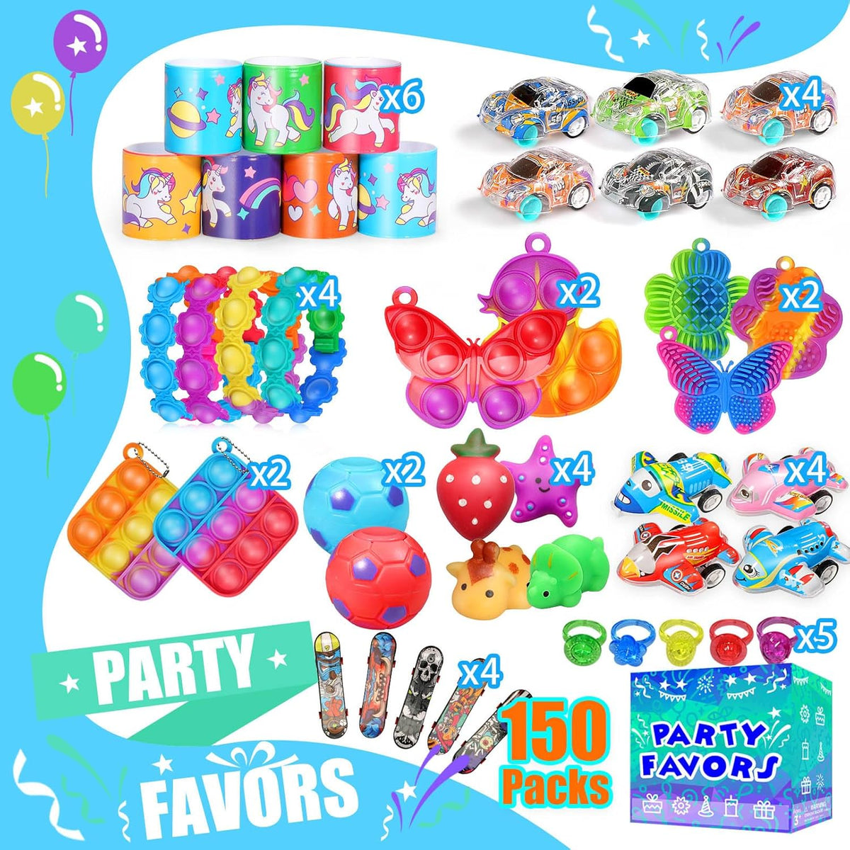 Party Favors for Kids 8-12 4-8, 150-Pack Fidget Toys Bulk, Treasure Box Toys