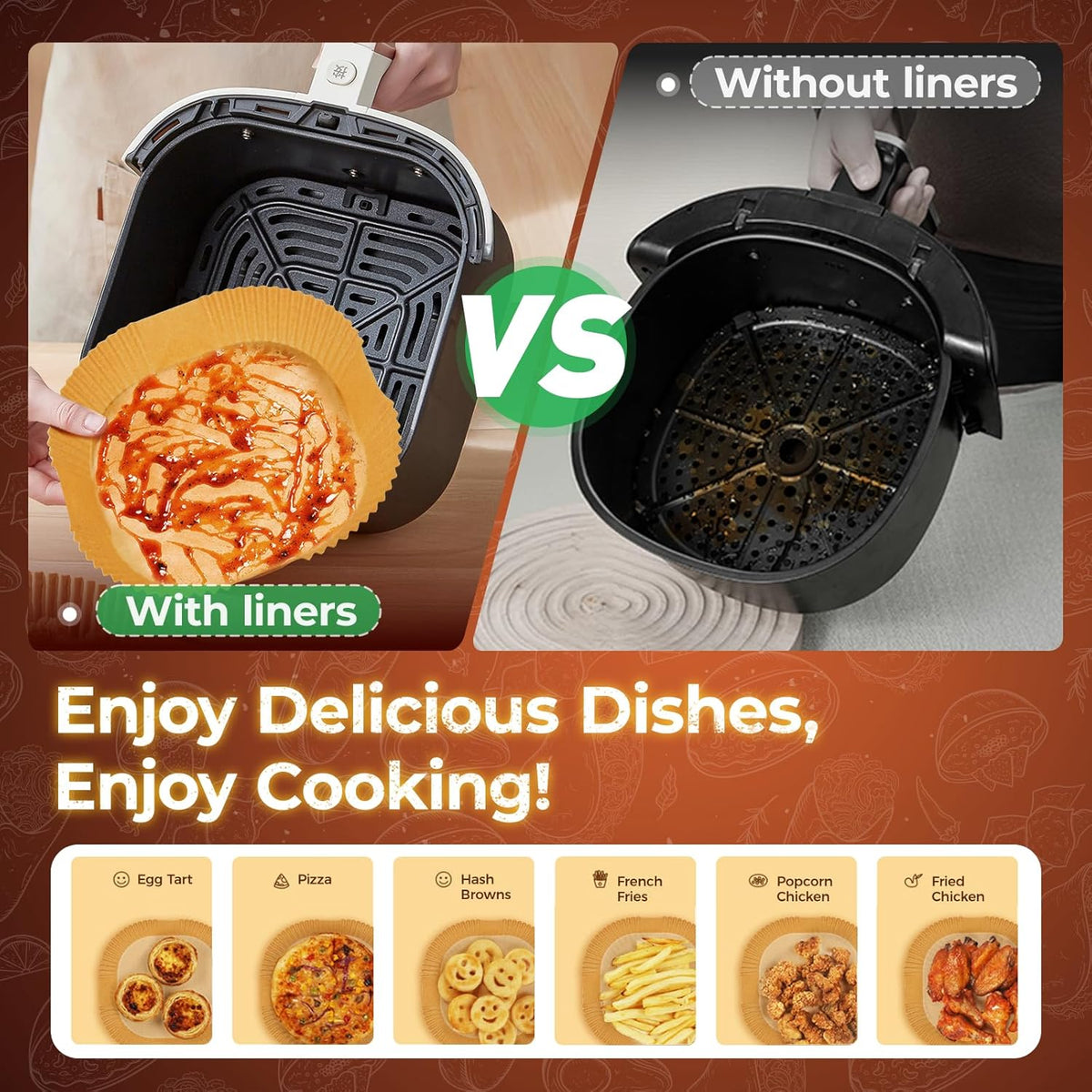 Air Fryer Liners Disposable, 150Pcs 8" Square Food Grade Material Unbleached