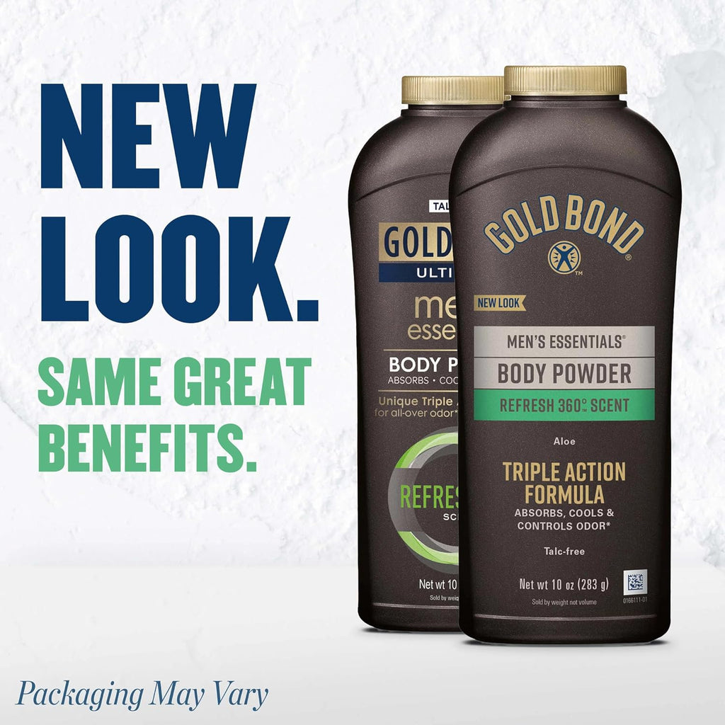 Gold Bond Men's Essentials Talc Free Body Powder, 10 oz., Refresh 360 Scent
