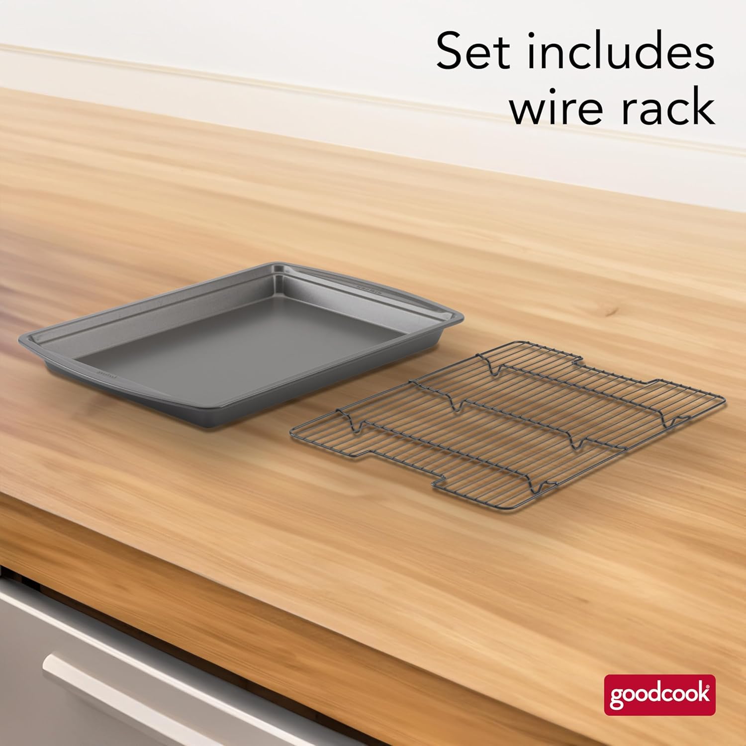 GoodCook 15” x 10.5” Nonstick Carbon Steel Baking Pan & Raised Wire Rack