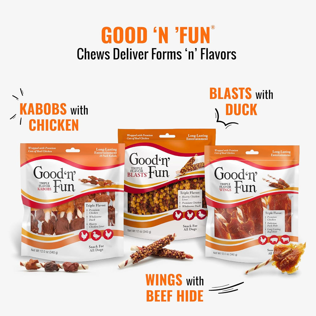 Good ‘n’ Fun Triple Flavor Wings Chews for All Dogs, 12 Ounces, Treat Your