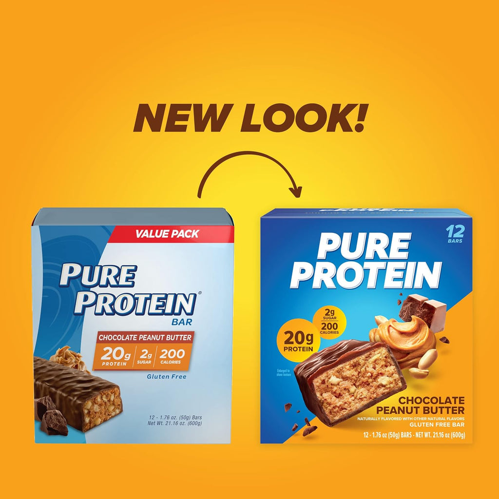 Pure Protein Chocolate Peanut Butter Protein Bars – 20g Protein, 3g Sugar