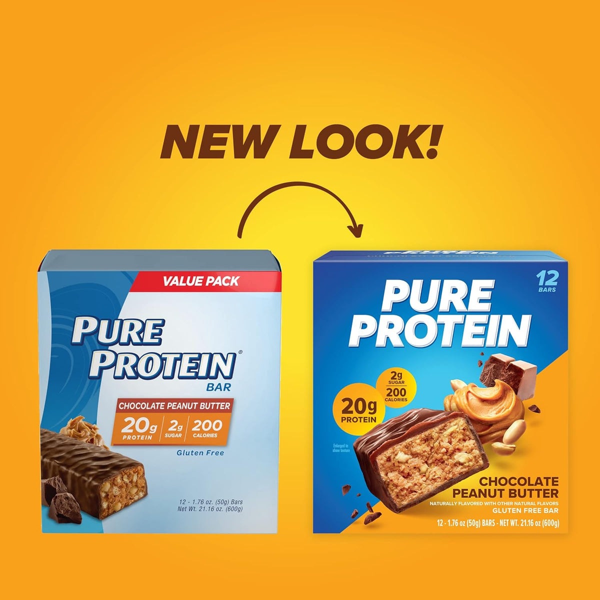 Pure Protein Chocolate Peanut Butter Protein Bars – 20g Protein, 3g Sugar