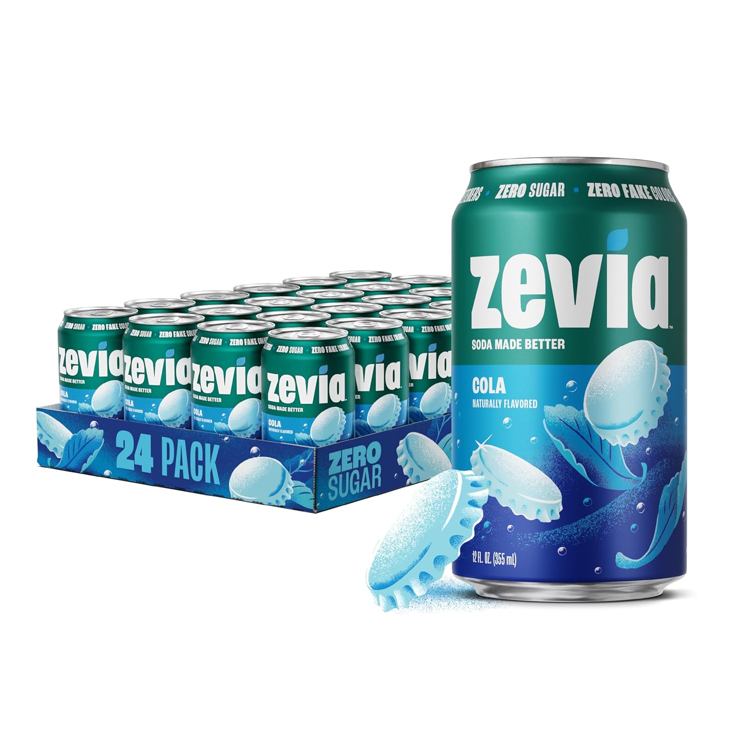 Zevia Zero Sugar Soda, Cola, 12 oz Cans (24-Pack) – Naturally Sweetened, Zero