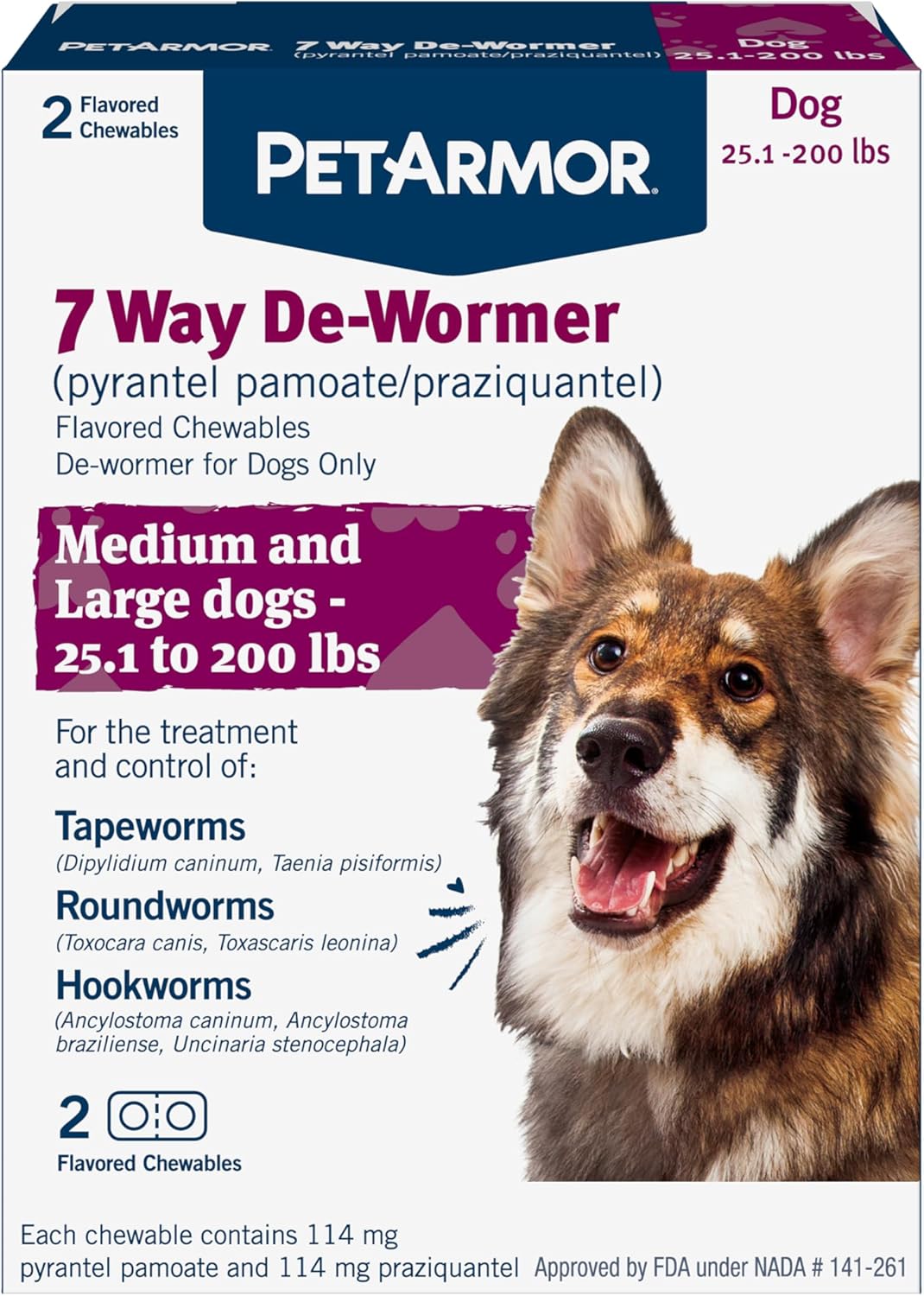 PetArmor 7 Way De-Wormer for Dogs, Oral Treatment for Tapeworm, Roundworm &