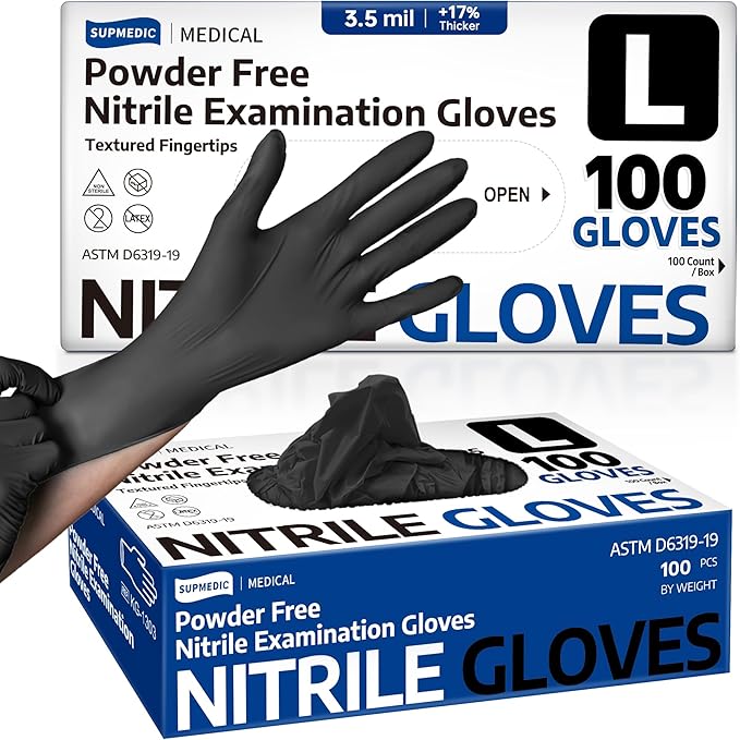 Supmedic Medical Soft Max™ Black Nitrile Disposable Gloves, 100 Pcs