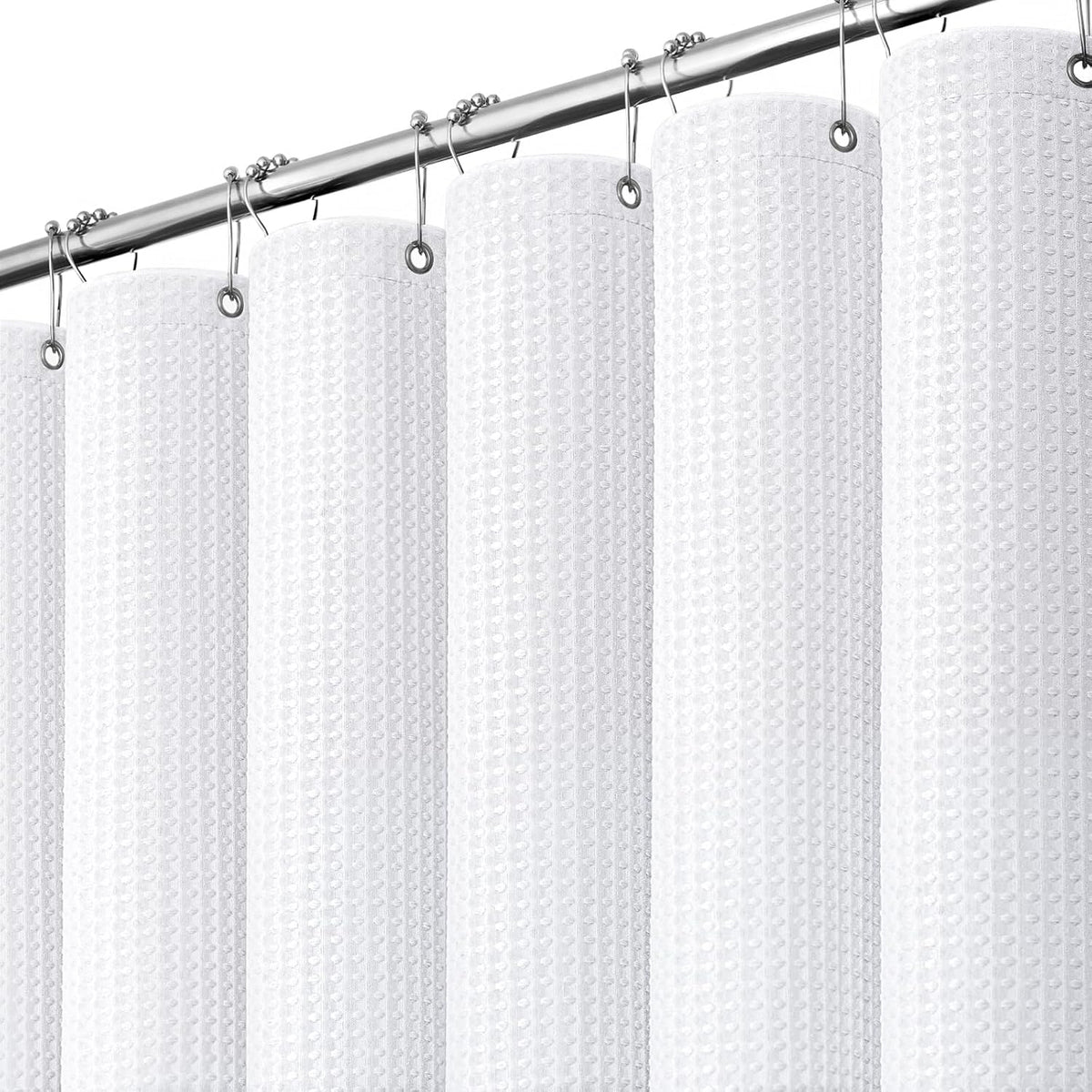 Waffle Shower Curtain 256 GSM Heavy Duty Fabric 72"x72" White