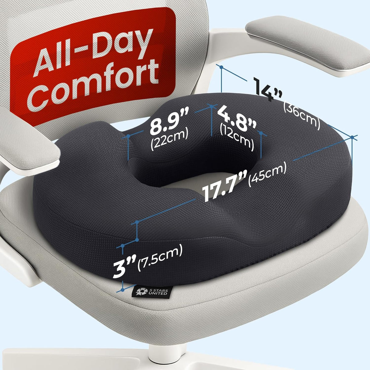 5 STARS UNITED Donut Pillow Hemorrhoid Tailbone Cushion – Large Cushion for