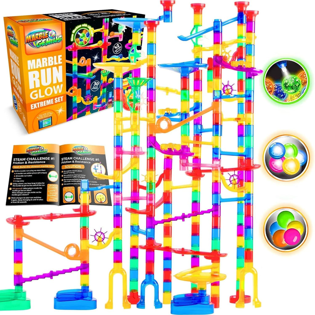 Marble Genius 300 pcs Glow Marble Race Track & STEM Toy for Kids Ages 4+