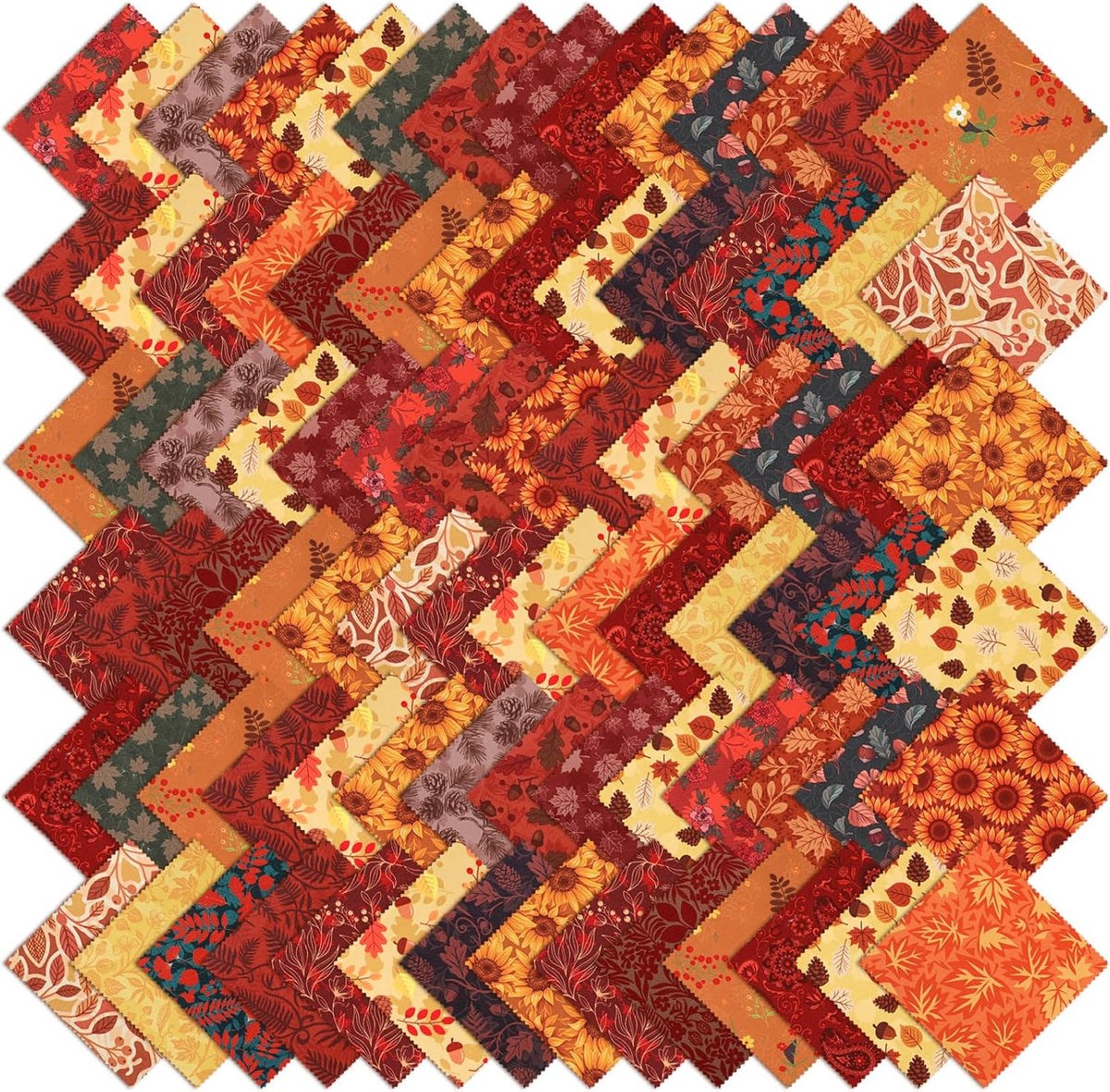 5 Inch Fall Cotton Fabric Squares, 84 Pack 21 Styles Autumn Charm Pack