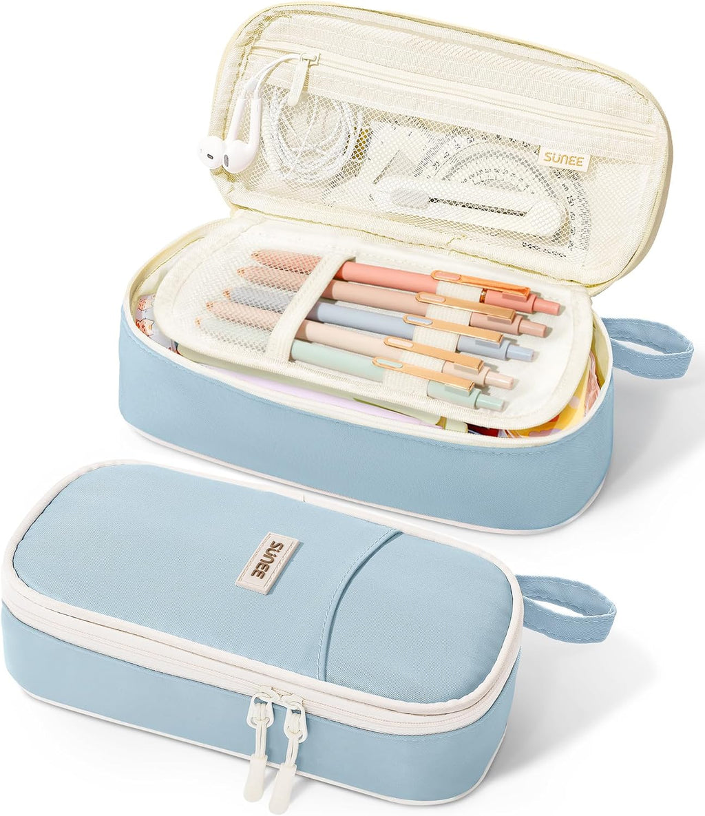 SUNEE Cute Pencil Case, Aesthetic Pen Pouch, Colored Large Pencil Bag with Zipper
