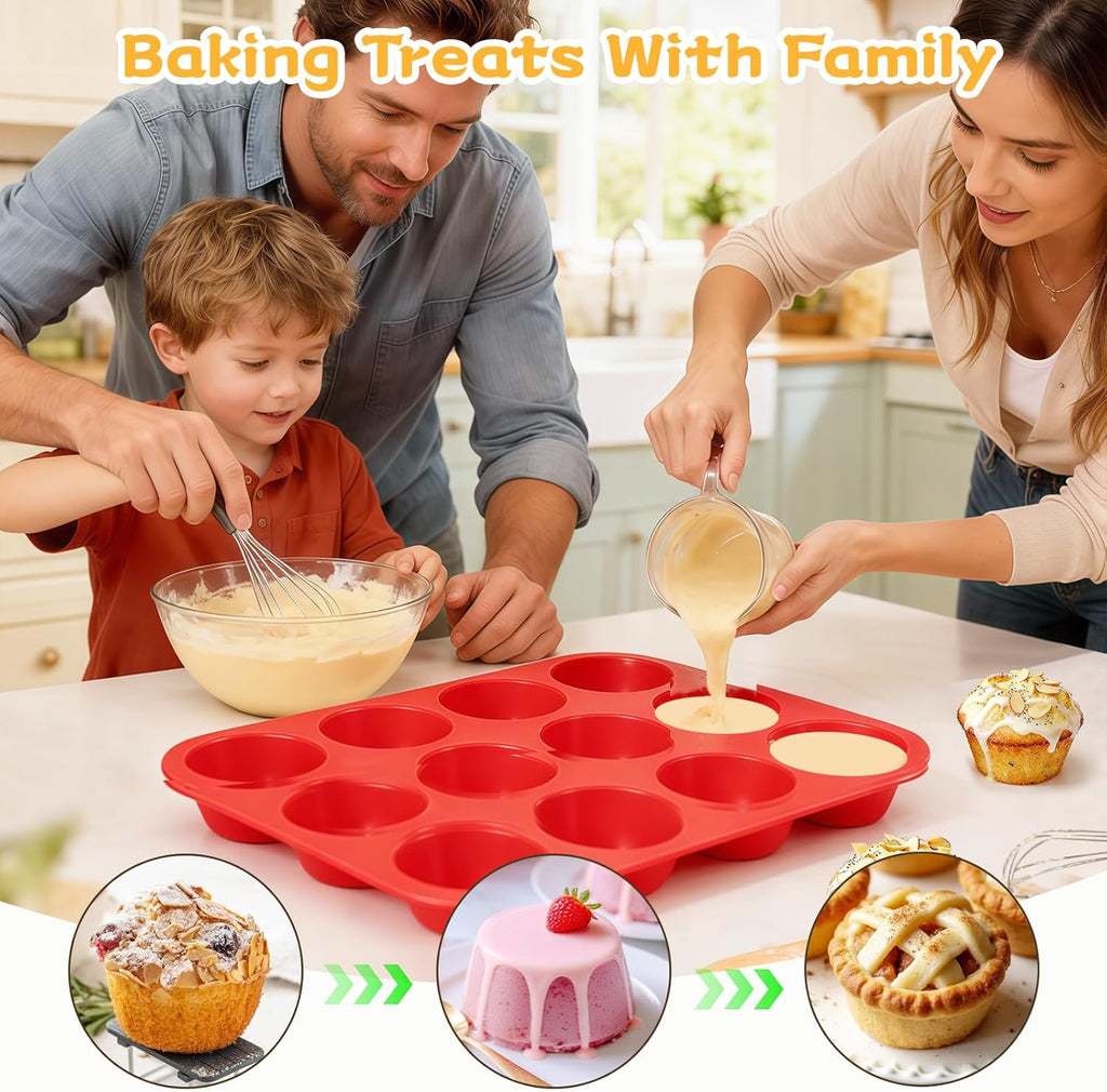 CAKETIME 12 Cups Silicone Muffin Pan - Nonstick Cupcake Pan 1 Pack Regular