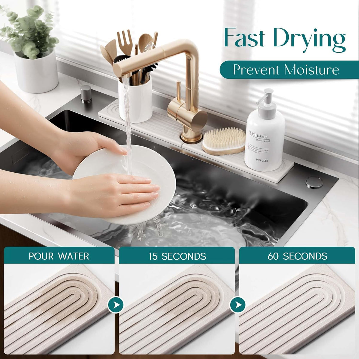 Eormoe Faucet Mat for Kitchen Sink – Diatomite Stone Drying Mat & Sink