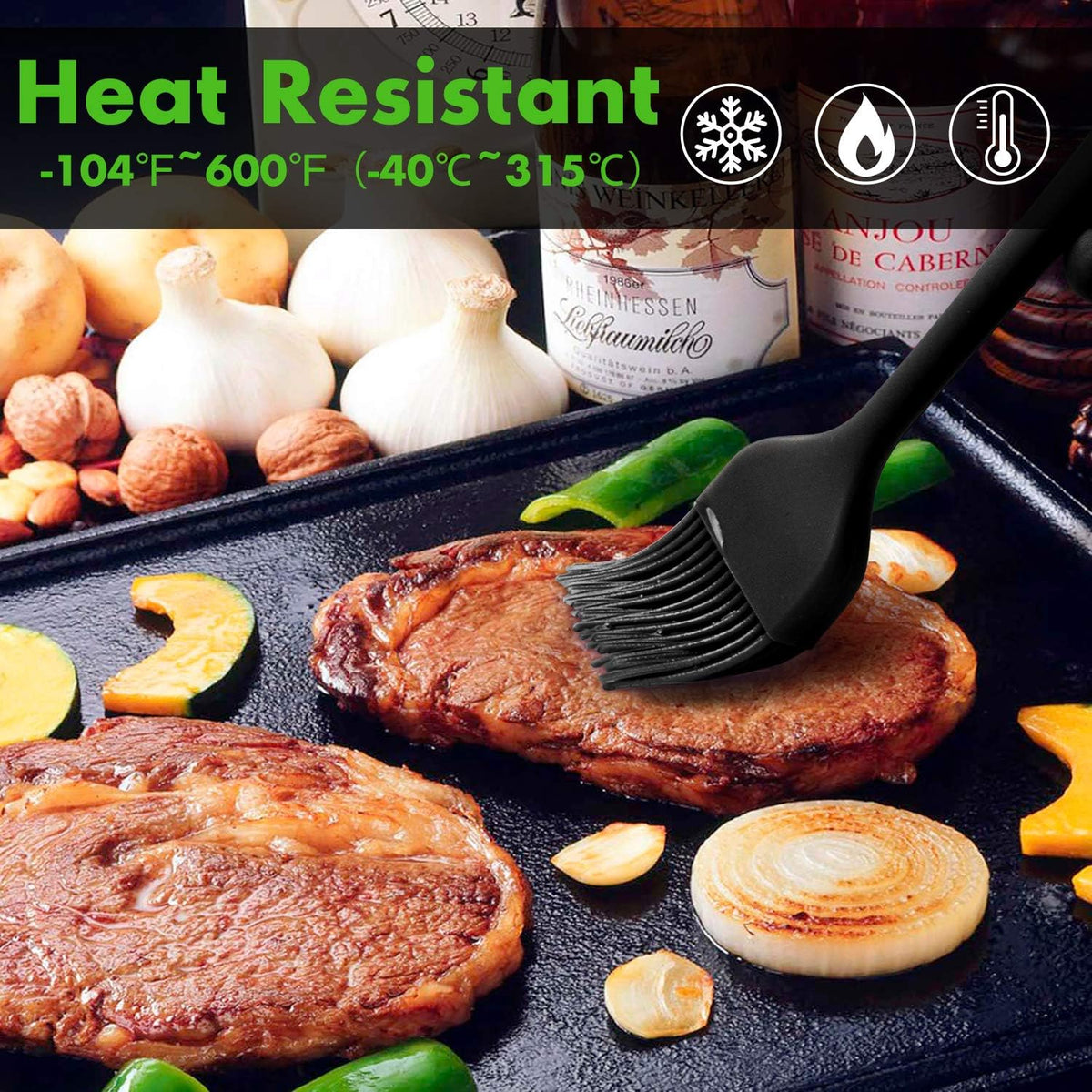 HOTEC 600℉ Heat Resistasnt Basting Brushes, BPA Free Silicone Pastry Brush