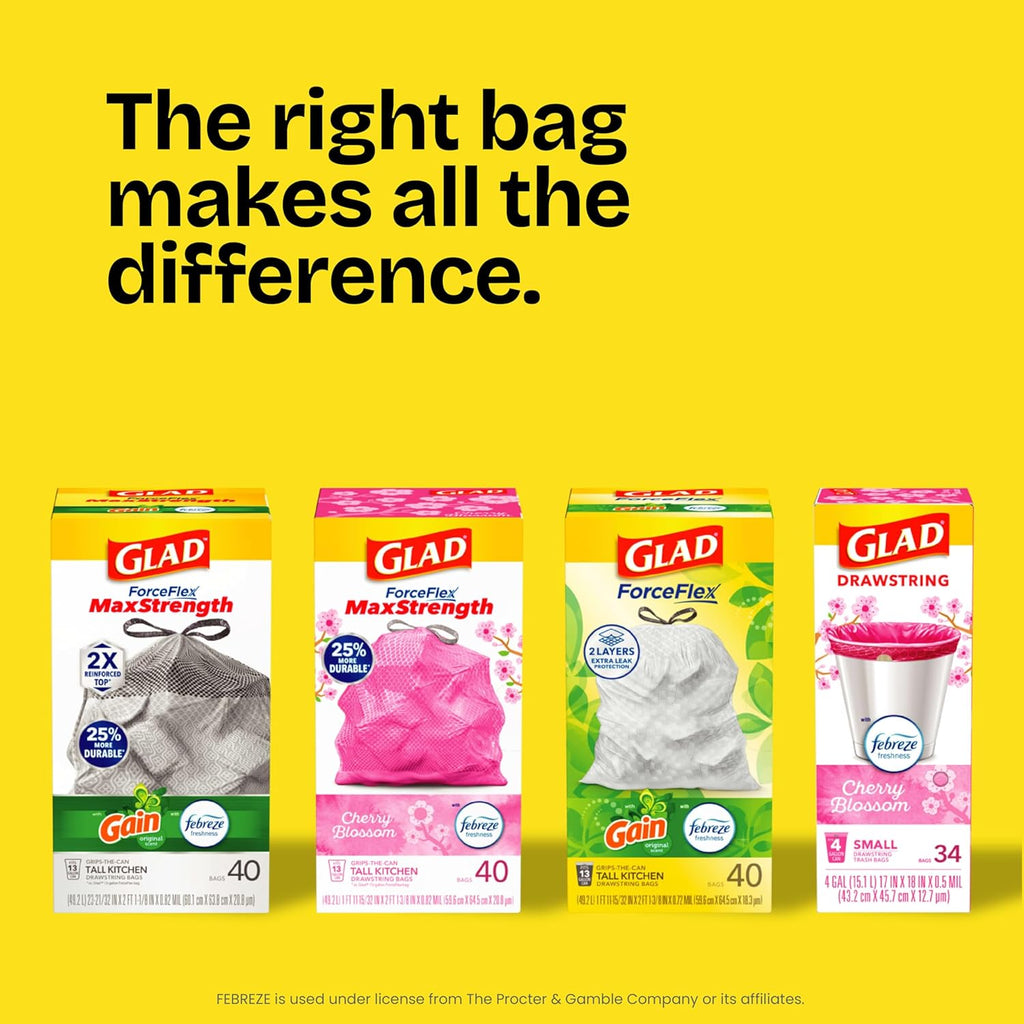 Glad Tall Kitchen Drawstring Trash Bags - Odorshield 13 Gallon White Trash