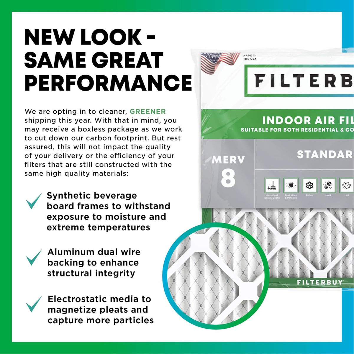 Filterbuy 16x25x1 Air Filter MERV 8 Essential Dust & Allergy Defense