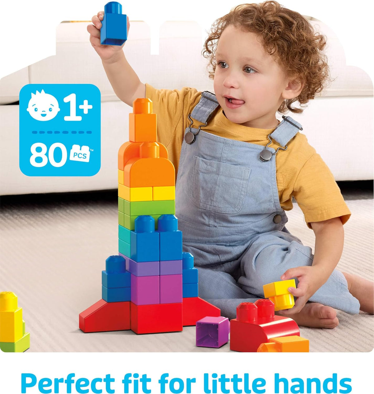 MEGA BLOKS First Builders Toddler Blocks Toys Set, Big Building Bag with 80