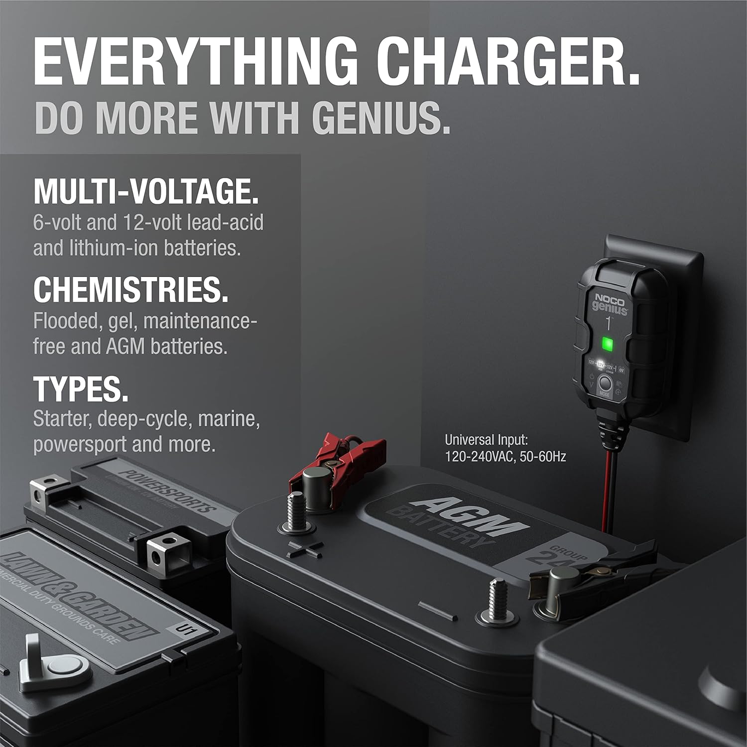 NOCO GENIUS1: 1A 6V/12V Smart Battery Charger – Automatic Maintainer, Trickle