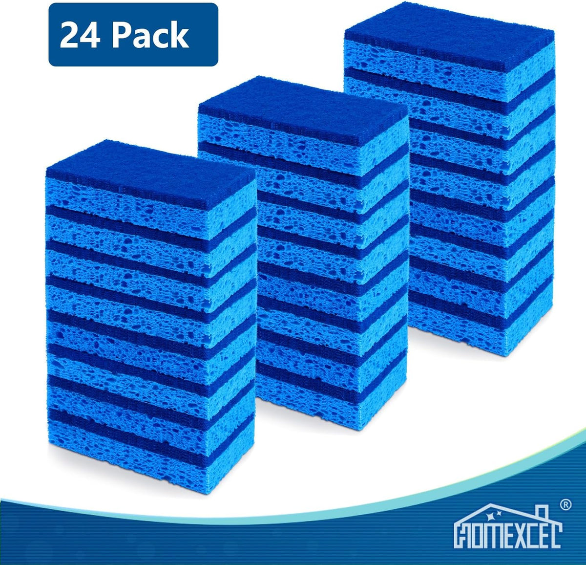 HOMEXCEL Sponges Kitchen 24pcs, Non-Scratch Scrub Dish Sponge Safe on