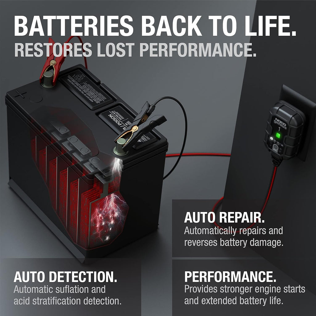 NOCO GENIUS1: 1A 6V/12V Smart Battery Charger – Automatic Maintainer, Trickle