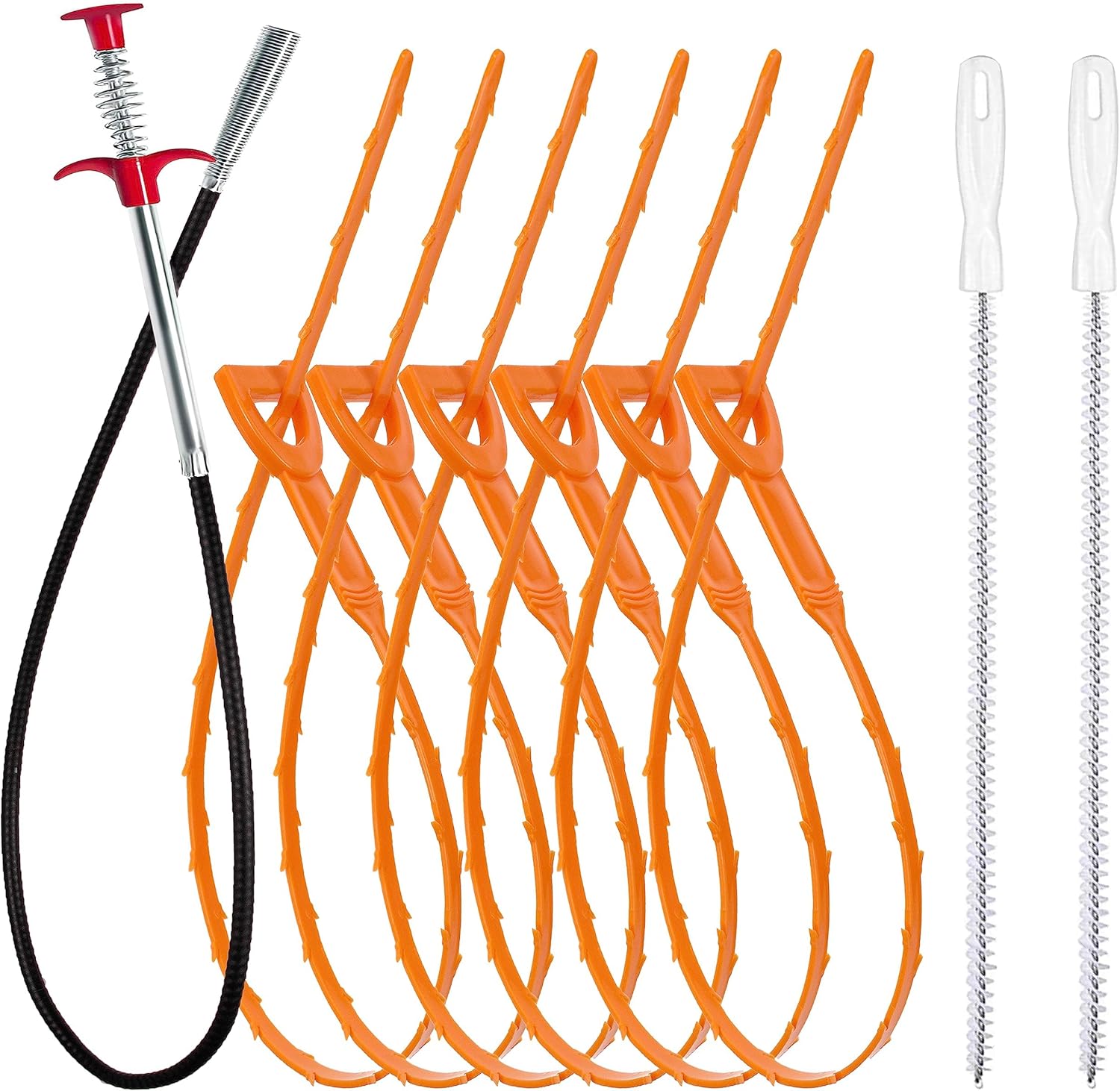 35.5inch Drain Clog Remover(1pcs), 25inch Drain Snake Hair Remover(6pcs) ＆