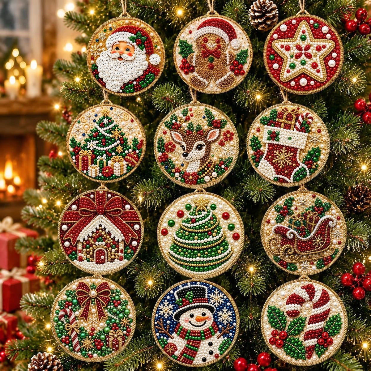 12 PCS Christmas Ornaments DIY Pearl Diamond Art Kits for Adults