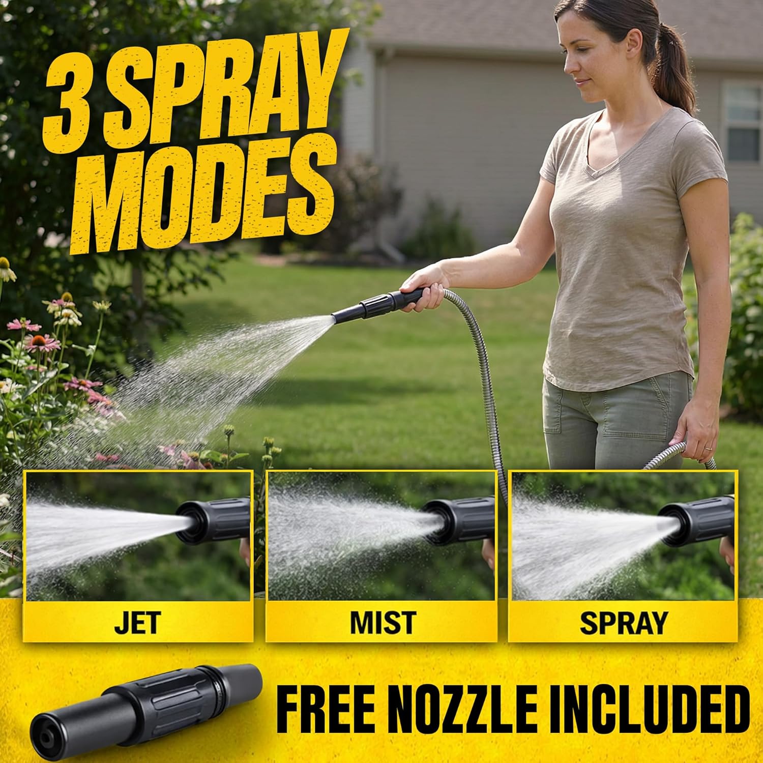 BIONIC STEEL 100 Ft Metal Garden Hose with Sprayer Nozzle, Non Kinking