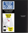 Five Star Spiral Notebook + Study App, 5 Subject, College Ruled Paper, 8-1/2" x 11"