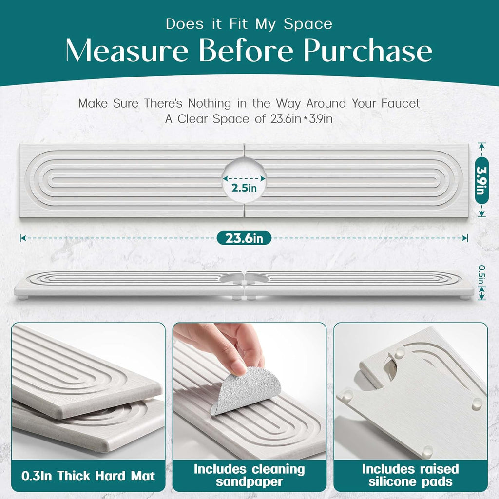 Eormoe Faucet Mat for Kitchen Sink – Diatomite Stone Drying Mat & Sink