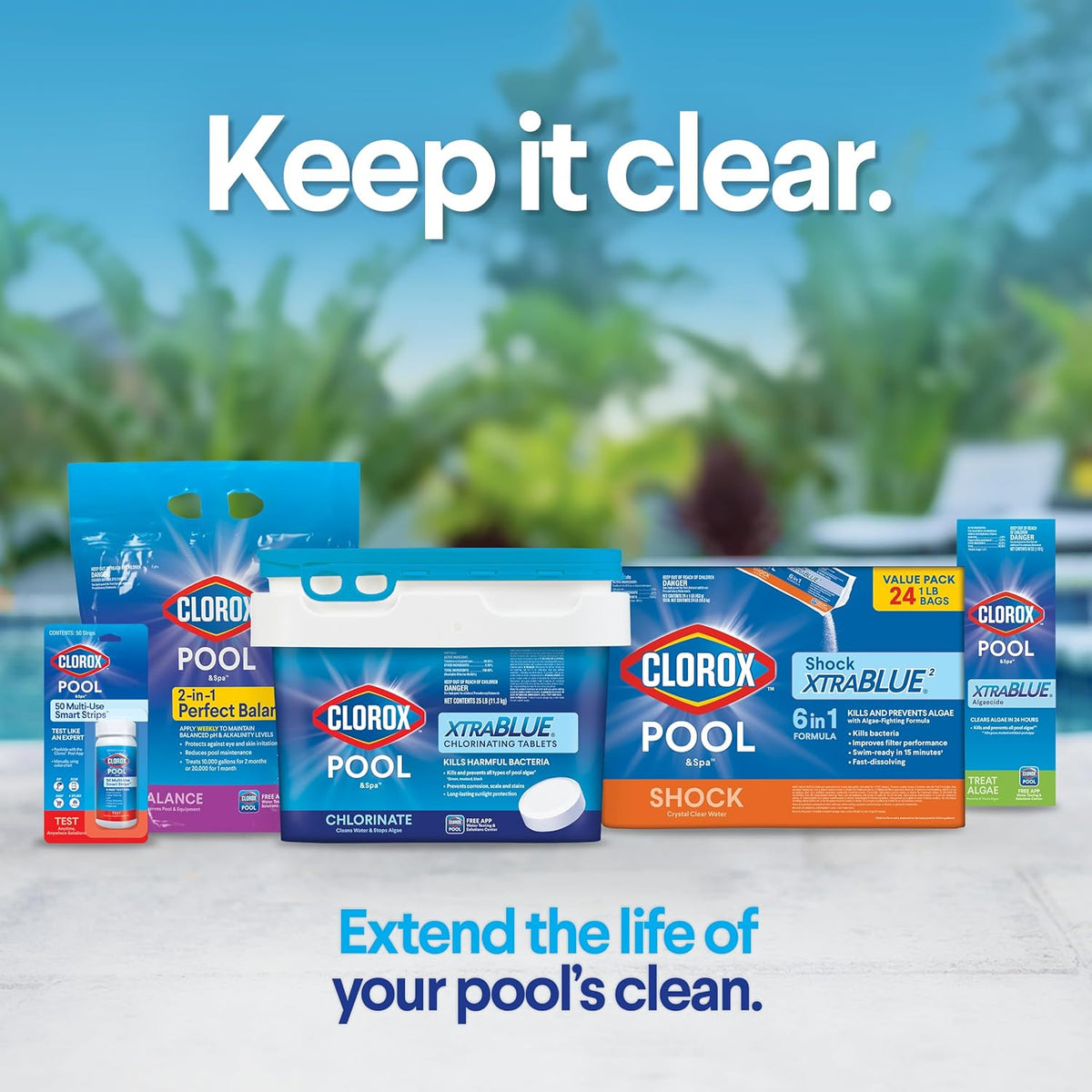 Clorox Pool&Spa XTRABLUE 3” Chlorinating Tablets, Individually Wrapped, Kills