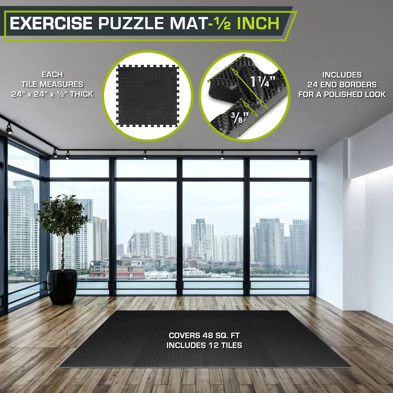 ProsourceFit Puzzle Exercise Mat ½ in, EVA Interlocking Foam Floor Tiles for