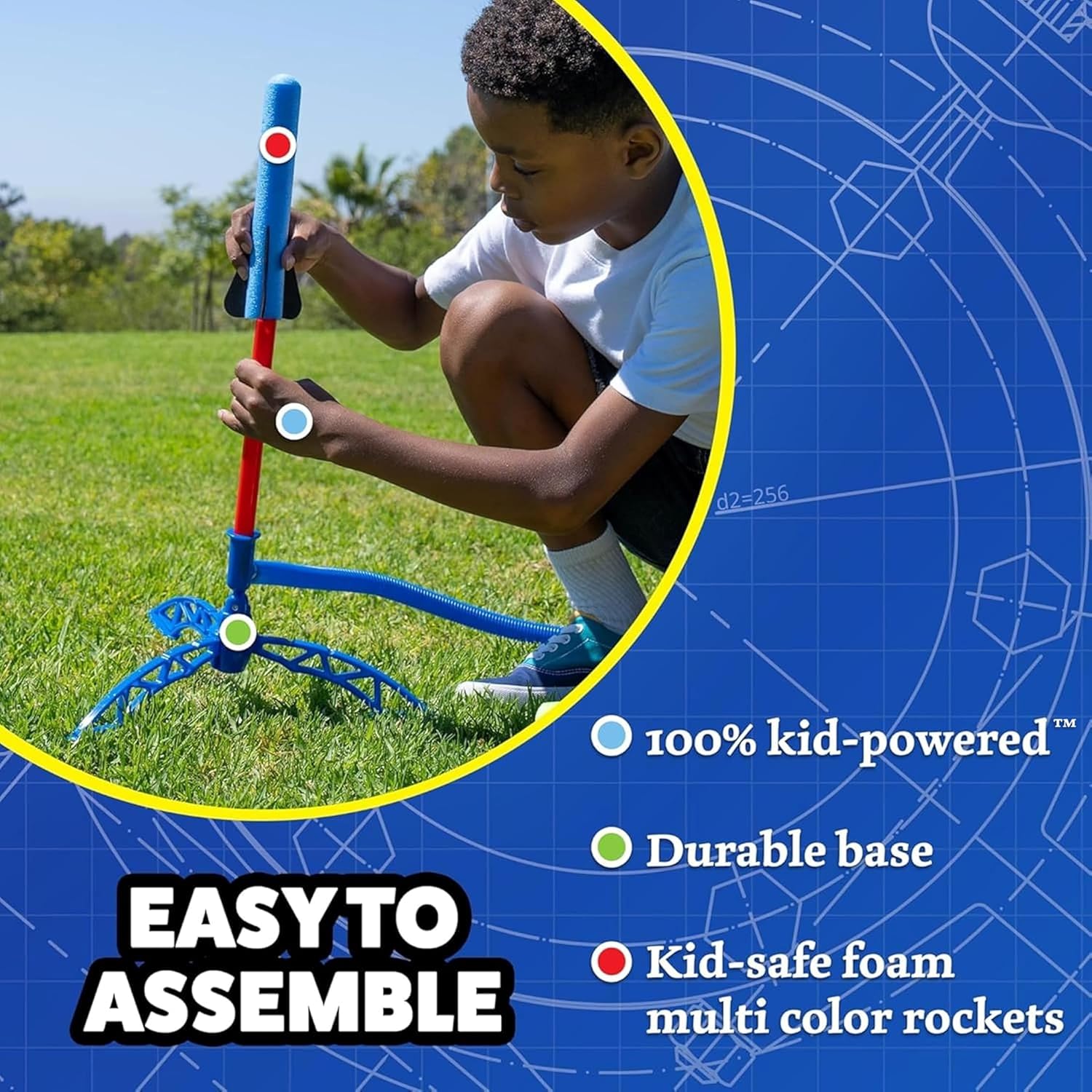 Stomp Rocket Jr Multi-Color Rocket Launcher for Kids, 8 Rockets - Fun Outdoor