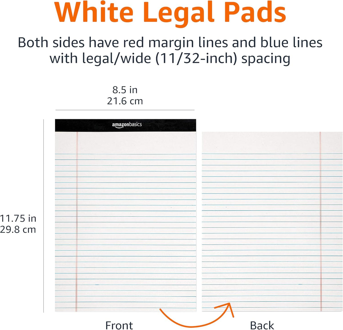 Amazon Basics Wide Ruled Lined Writing Note Pads for Office Supplies, 8.5" x