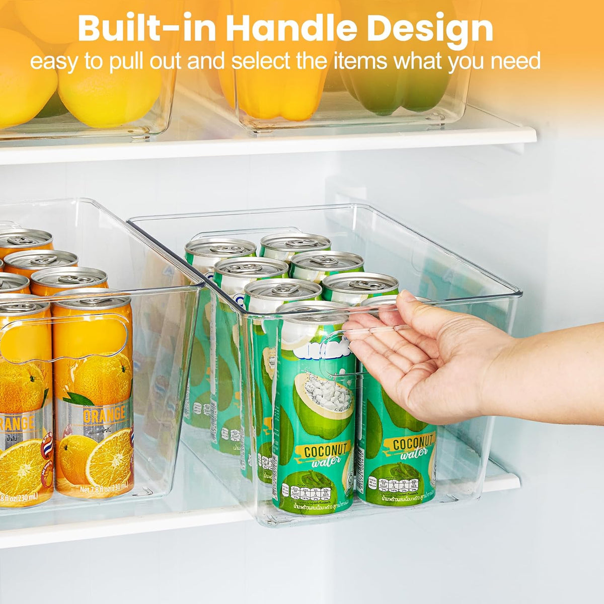 YIHONG 6 Pack Clear Pantry Organizer Bins, Plastic Containers with Handle for
