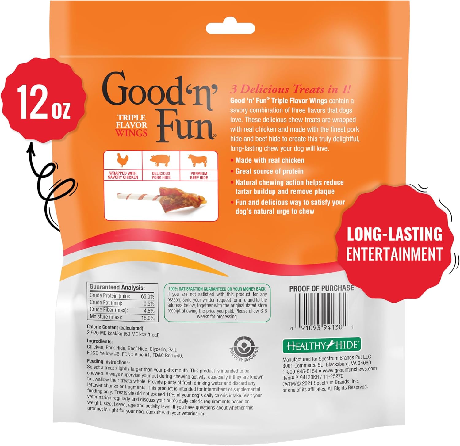 Good ‘n’ Fun Triple Flavor Wings Chews for All Dogs, 12 Ounces, Treat Your