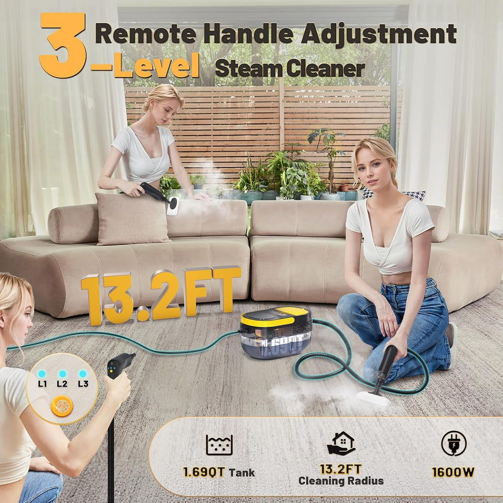 Gautye Steam Cleaner, 3 Level Adjustable Handle, 15s Heat Up, 1.69 Quarts