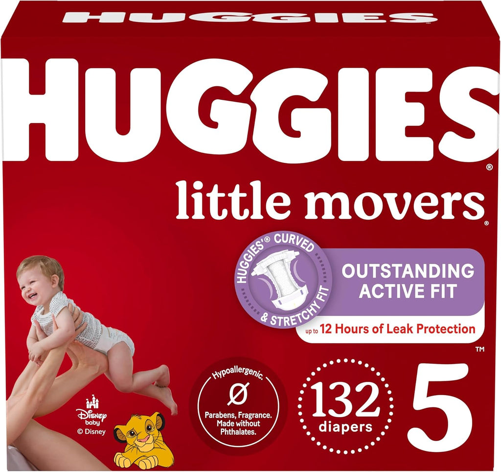 Huggies Size 5 Diapers, Little Movers Baby Diapers, Size 5 (27+ lbs), 132