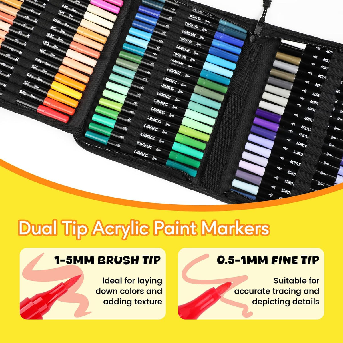 Pagather 72 Colors Acrylic Paint Markers, Dual Tip with Fine Tip and Brush