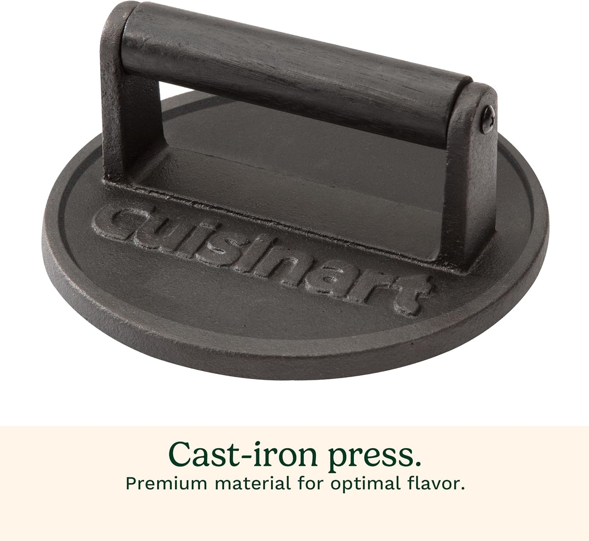 Cuisinart 6.5" Cast Iron Smashed Burger Press, Round Flat Edge Grill Press