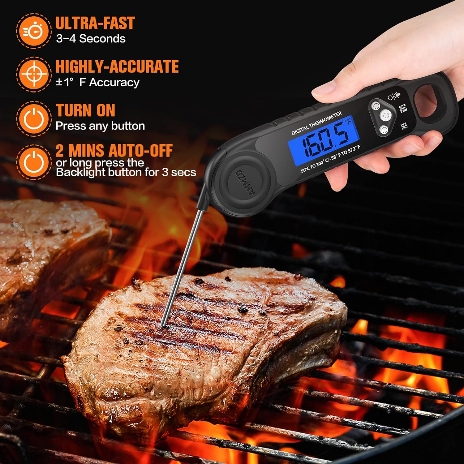 AMMZO Meat Thermometer Digital, Instant Read Food Thermometer for Cooking