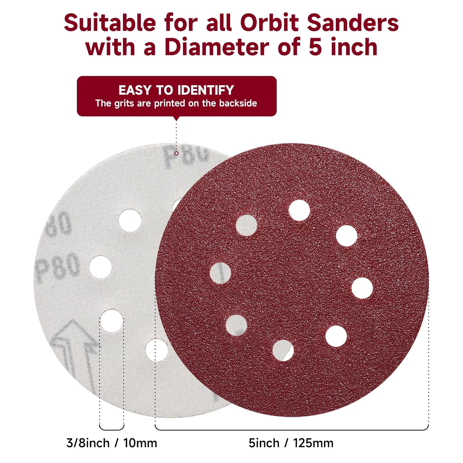 165 PCS 5 Inch Sanding Discs,Round Hook and Loop Sandpaper for Random Orbital