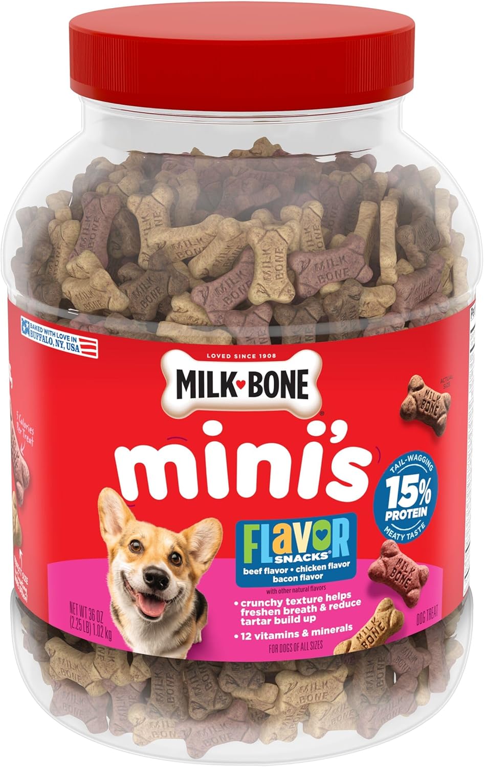 Milk-Bone Flavor Snacks Mini’s Dog Biscuits, Flavored Crunchy Dog Treats, 36