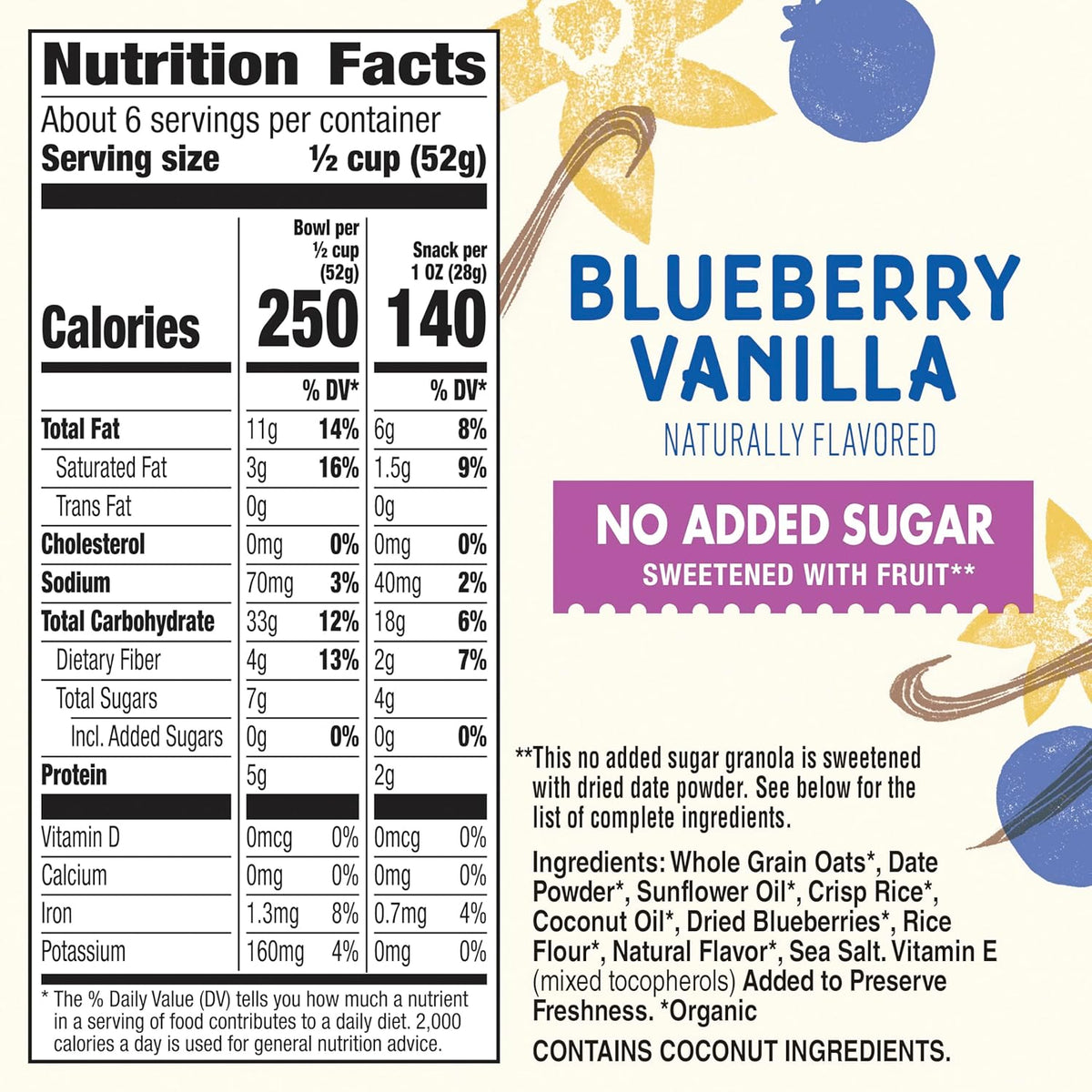 Cascadian Farm Organic Granola, No Added Sugar, Blueberry Vanilla Cereal