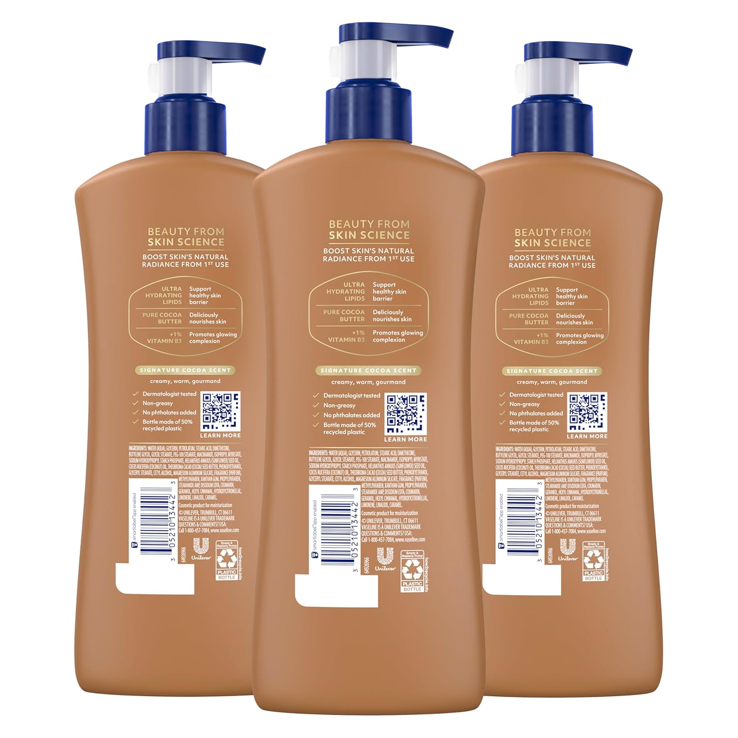 Vaseline Intensive Care Body Lotion Cocoa Radiant 3 count for Dry Skin Lotion